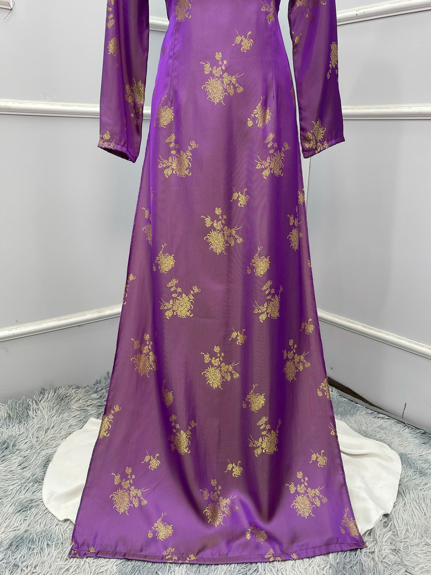 H274 1465 Áo only - Áo dài tơ tằm 2 da tím ánh vàng