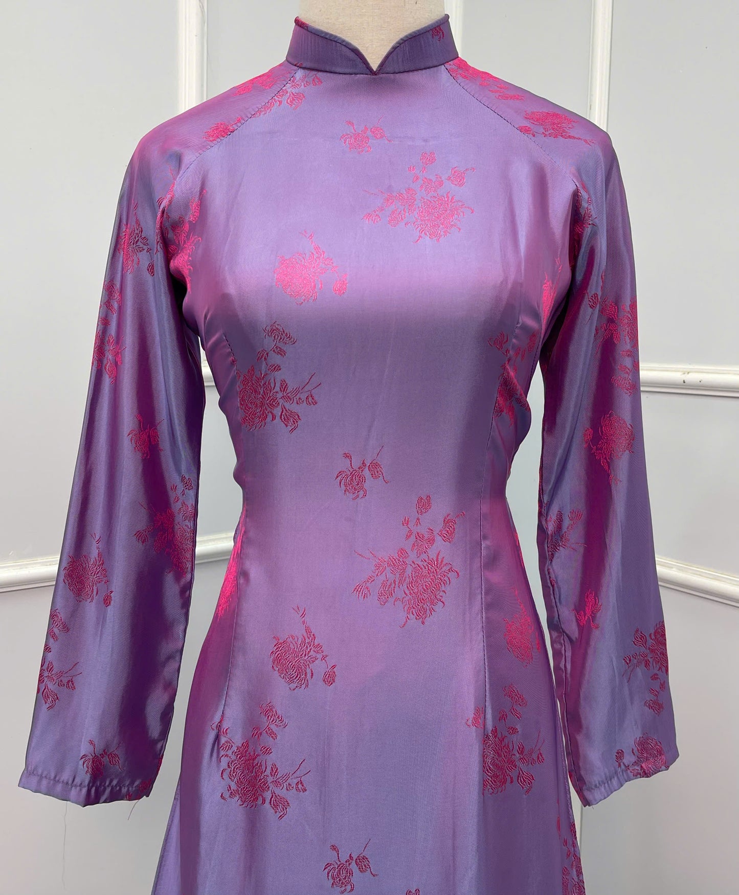 H273 1464 Áo only - Áo dài tơ tằm 2 da tím ánh hồng