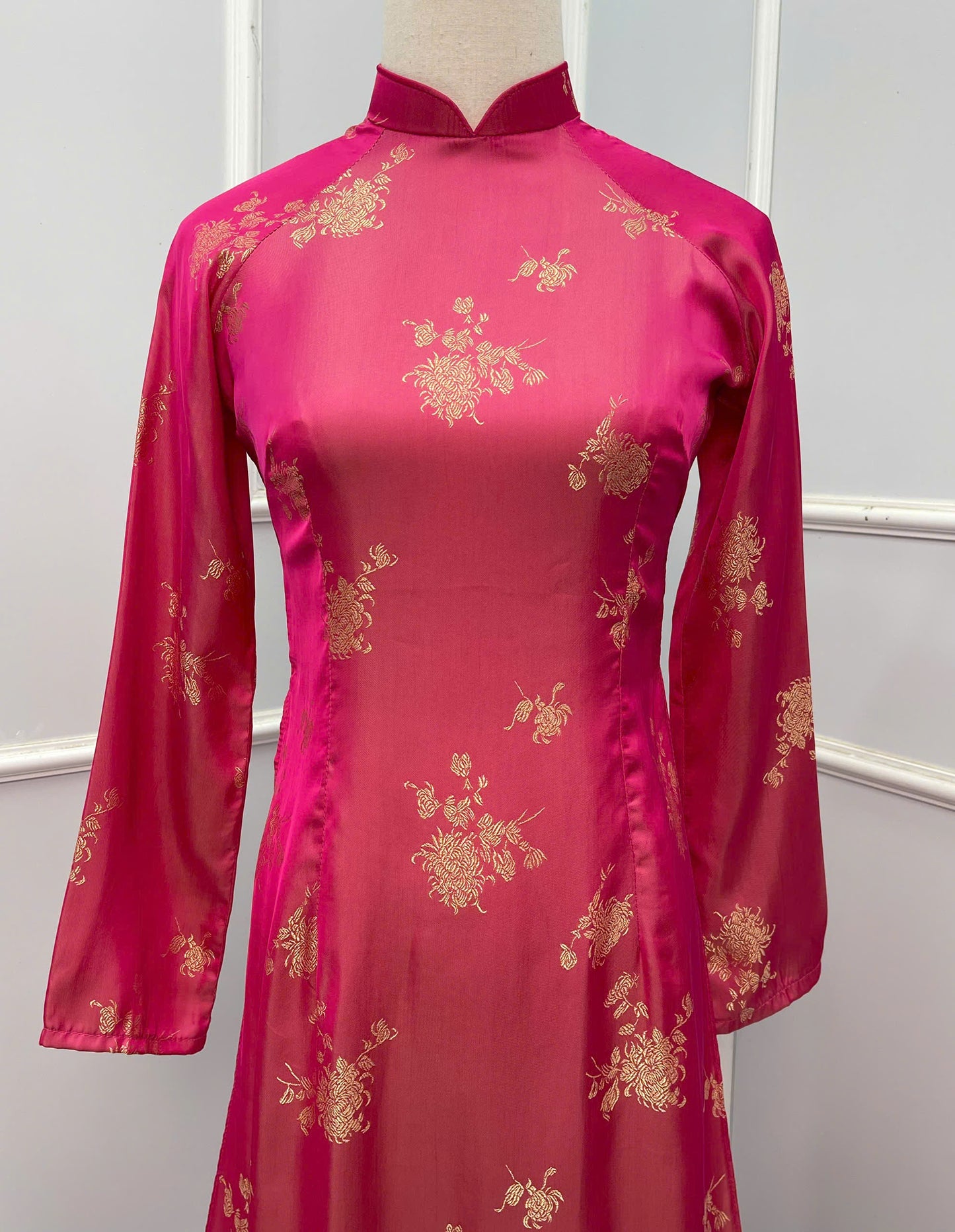 H272 1463 Áo only - Áo dài tơ tằm 2 da hồng ánh vàng