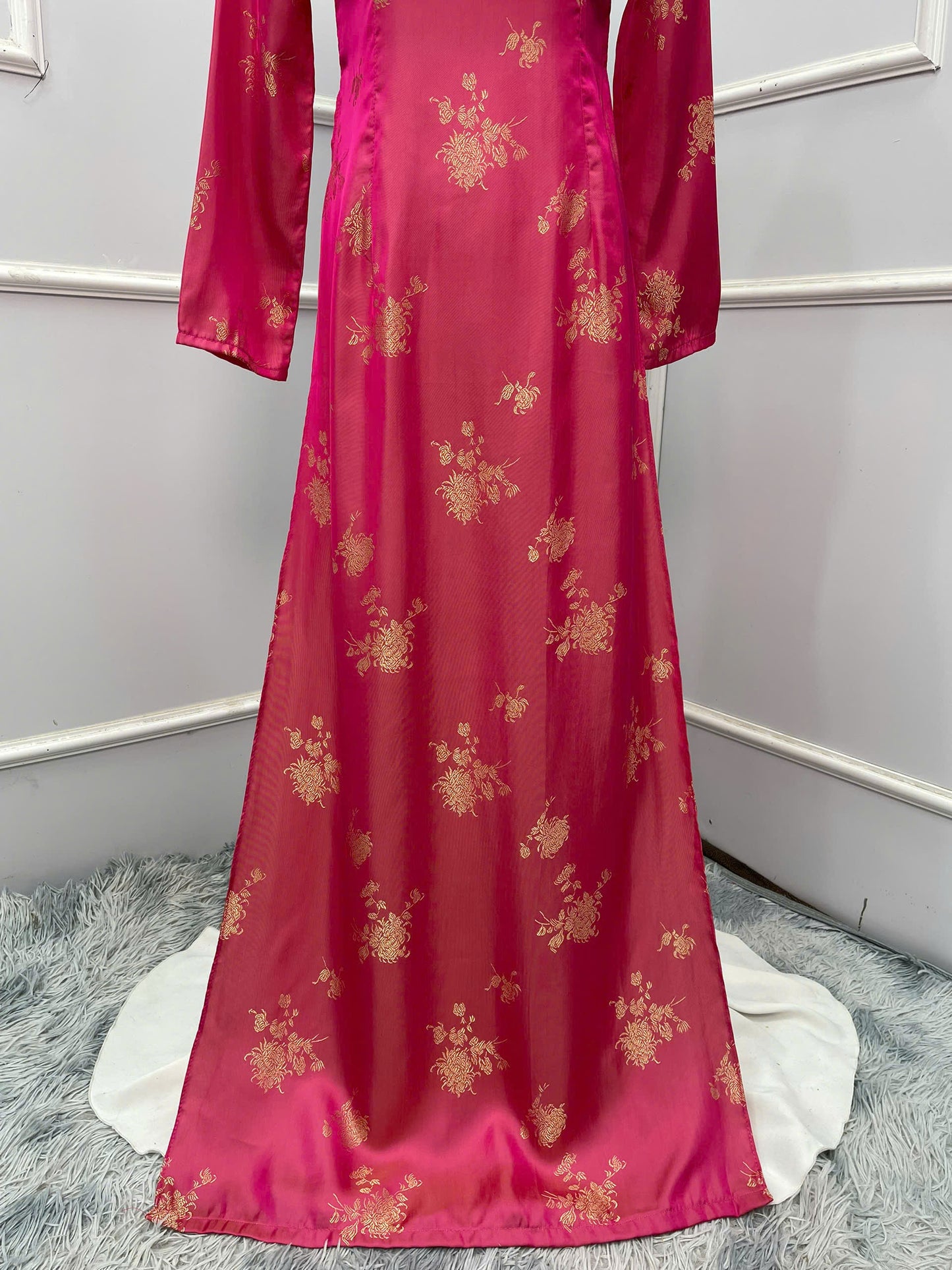 H272 1463 Áo only - Áo dài tơ tằm 2 da hồng ánh vàng