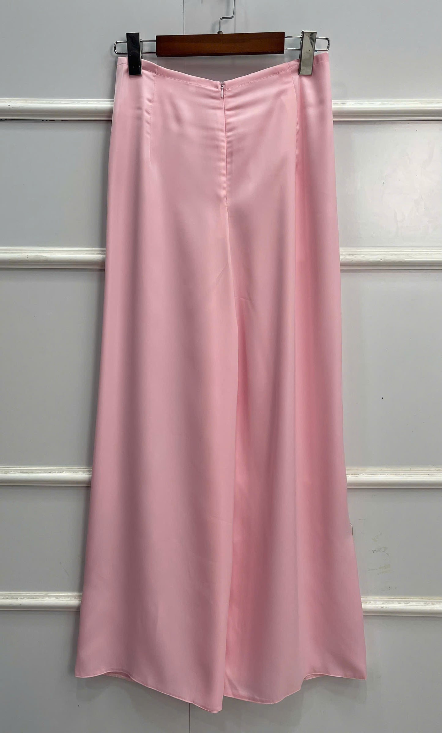 H290 1481 Áo + quần - Áo dài lụa mỹ đính hoa rơi màu hồng phấn + quần cùng màu