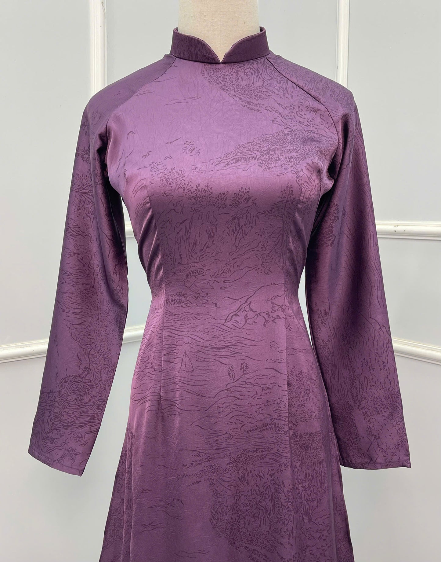 H285 1476 Áo only - Áo dài siêu lụa mềm thuỷ mặc màu tím nho