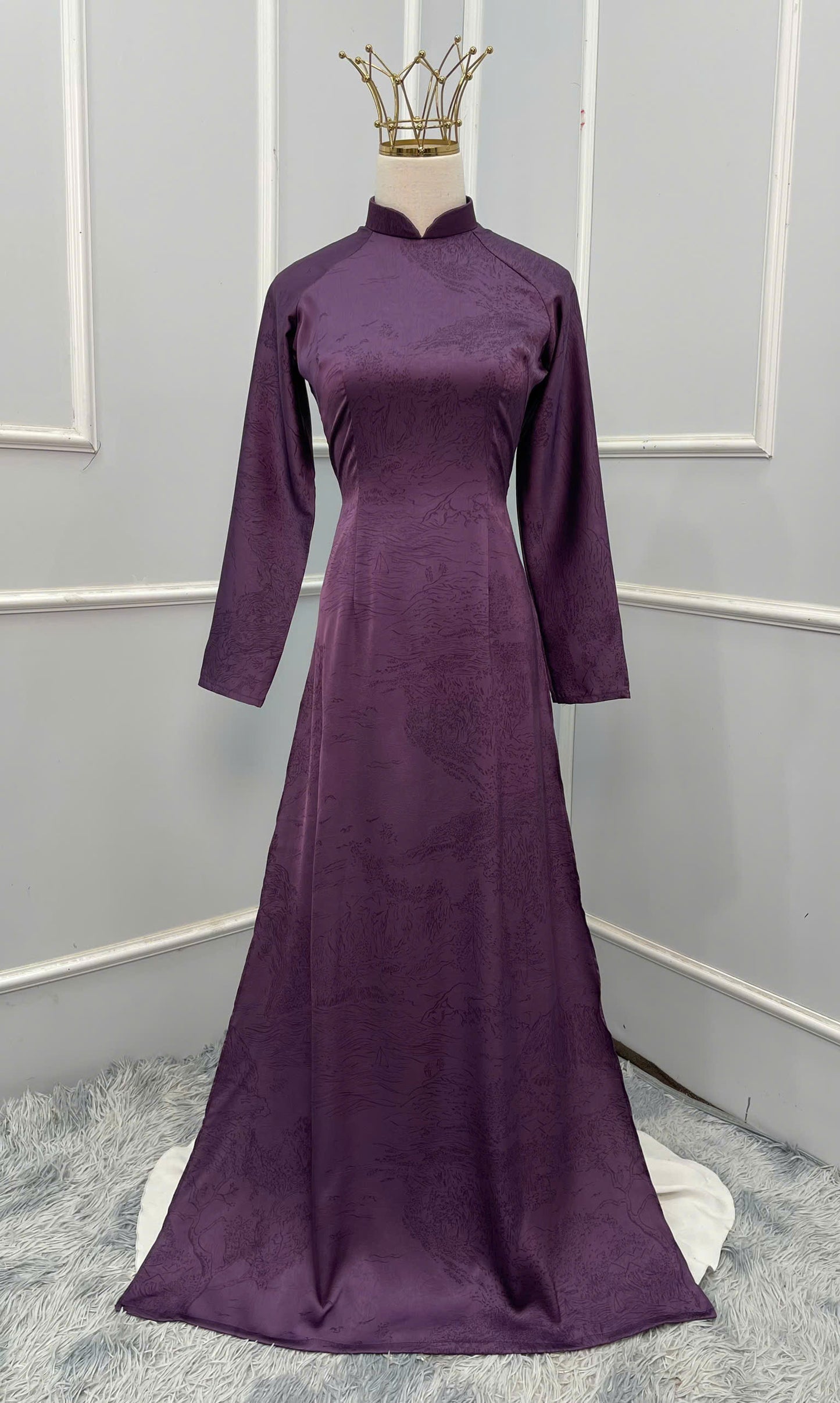 H285 1476 Áo only - Áo dài siêu lụa mềm thuỷ mặc màu tím nho