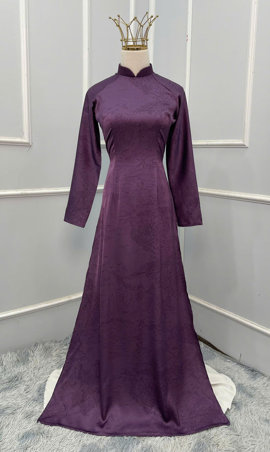 H285 1476 Áo only - Áo dài siêu lụa mềm thuỷ mặc màu tím nho