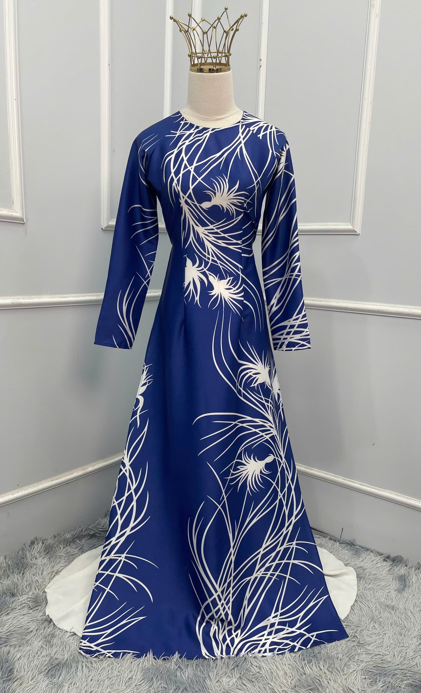 H306 1504 Áo only -Áo dài lụa ánh sao thiết kế màu xanh dương