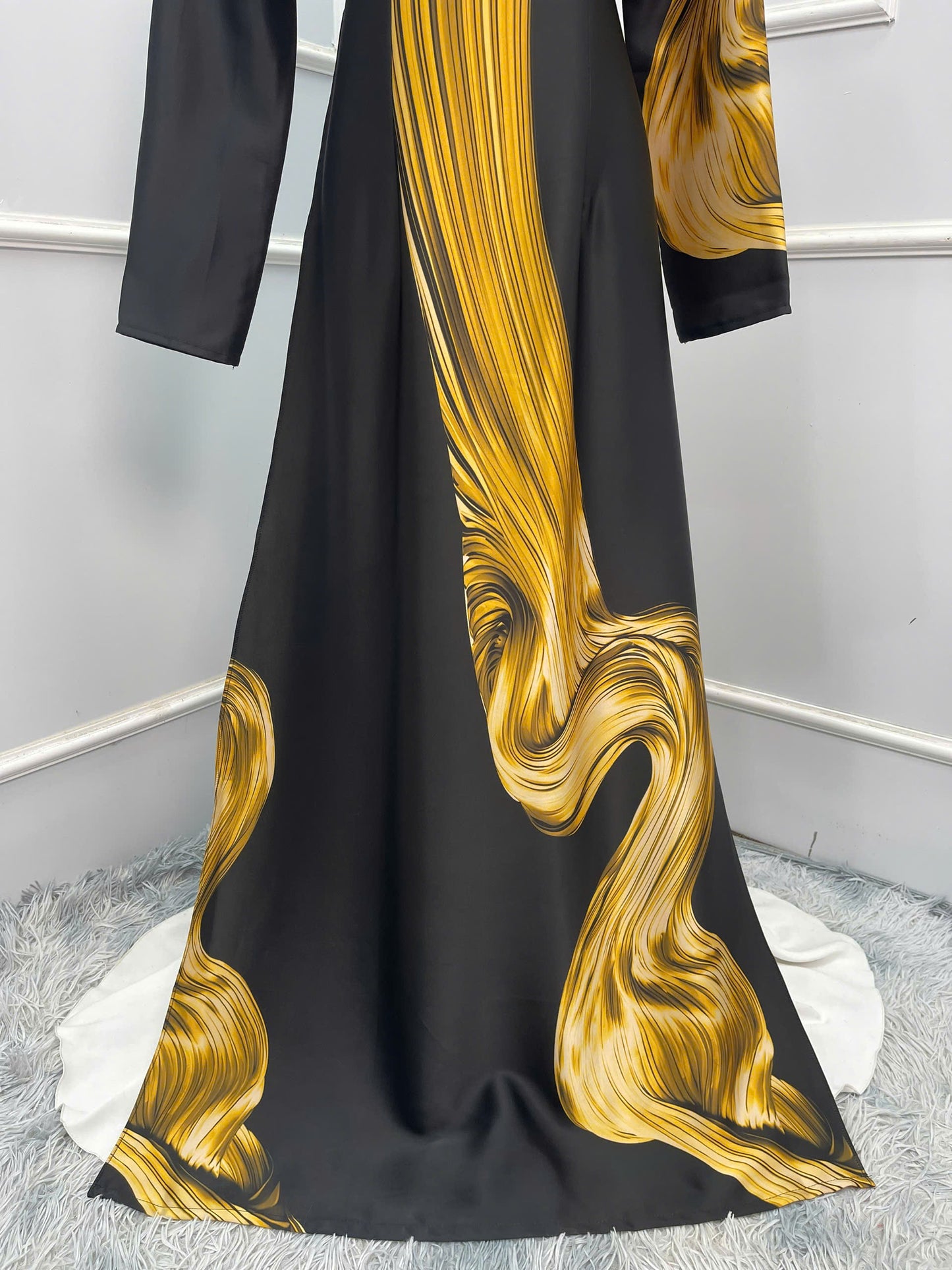 H302 1517 Áo only - Áo dài lụa ánh sao thiết kế màu đen vàng