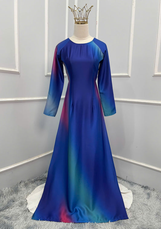 H296 1503 Áo only - Áo dài lụa ánh sao 2da thiết kế màu loang