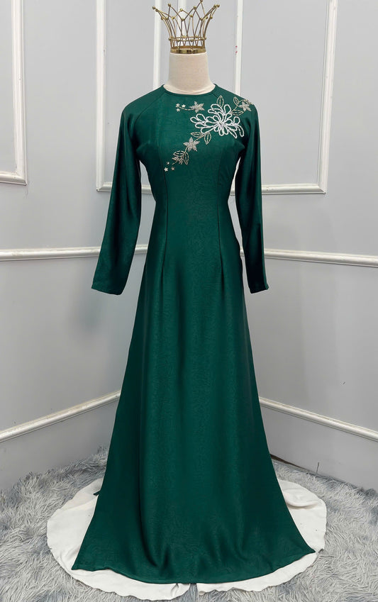 H320 1526 Áo only - Áo dài màu xanh đính vai