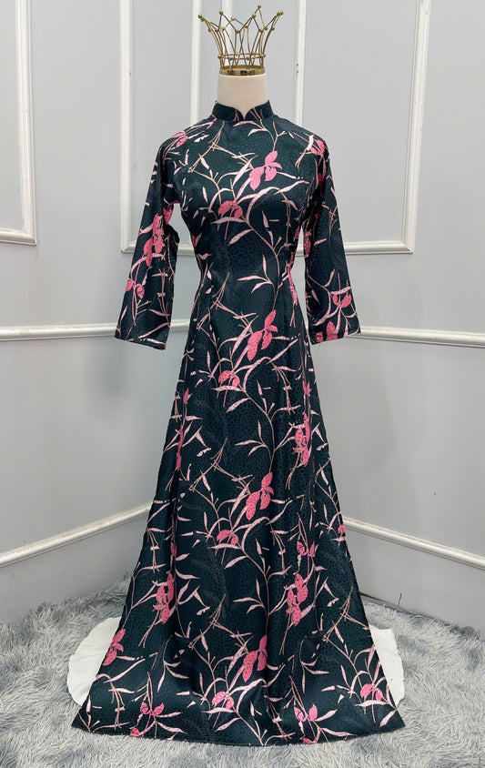 H303 1518 Áo only - Áo dài lụa gấm in 3D