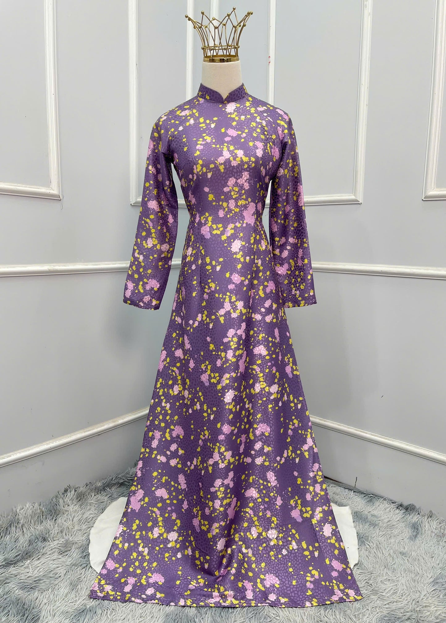 H311 1524 Áo only - Áo dài lụa gấm in 3D