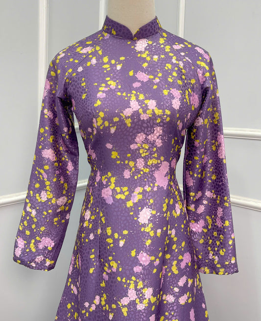 H311 1524 Áo only - Áo dài lụa gấm in 3D