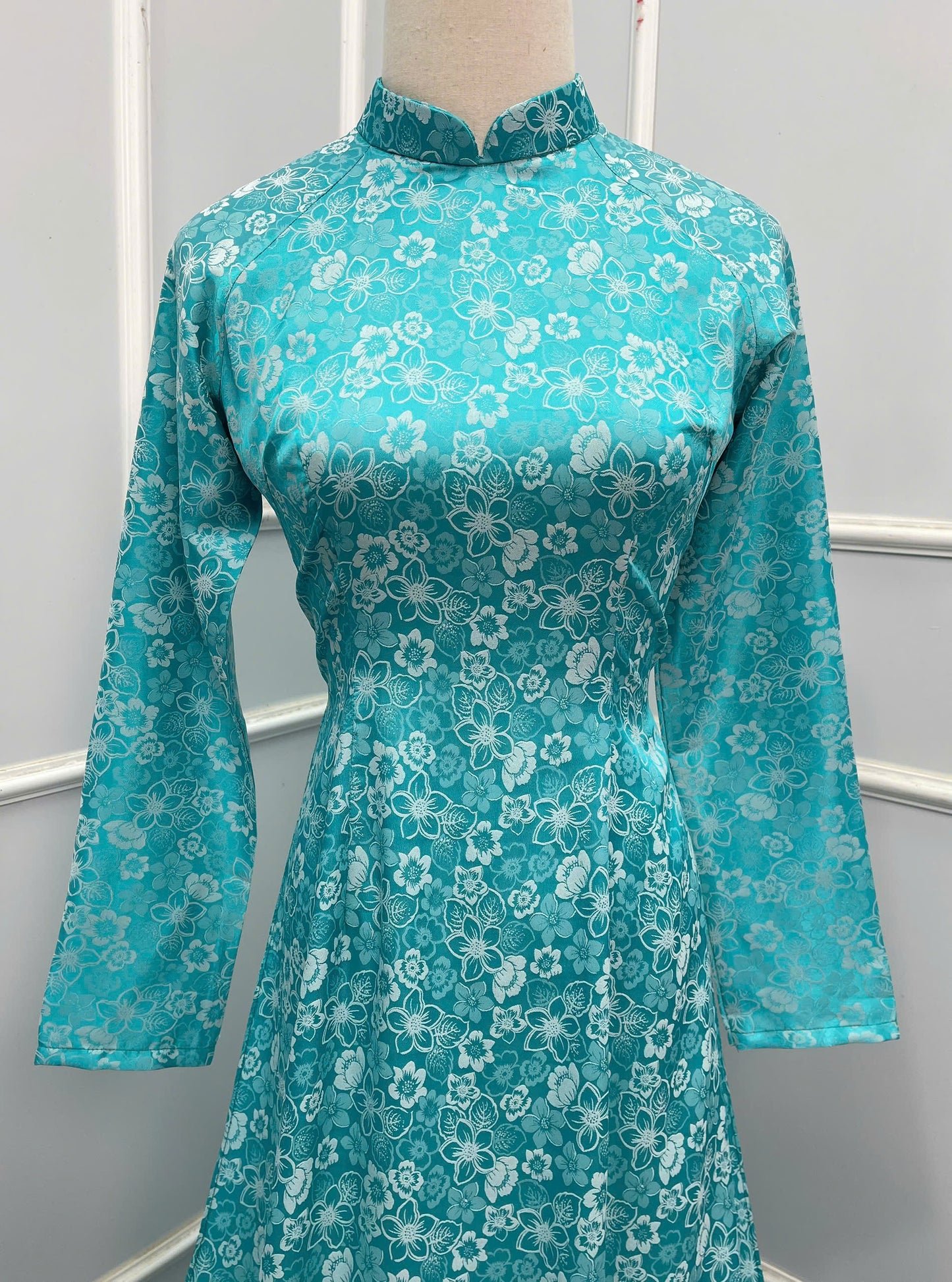 H315 1507 Áo only - Áo dài lụa 2 da màu xanh da trời