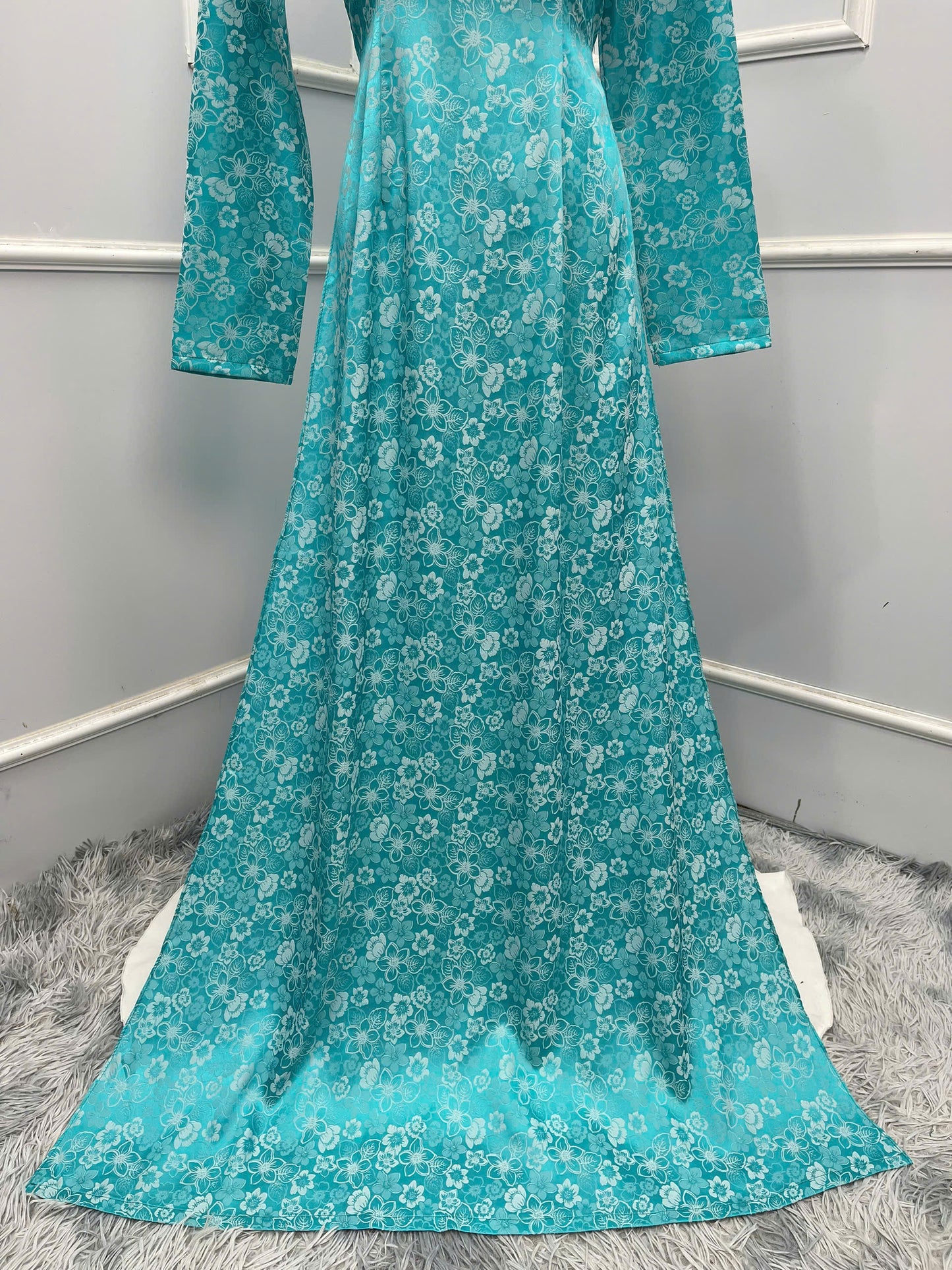 H315 1507 Áo only - Áo dài lụa 2 da màu xanh da trời