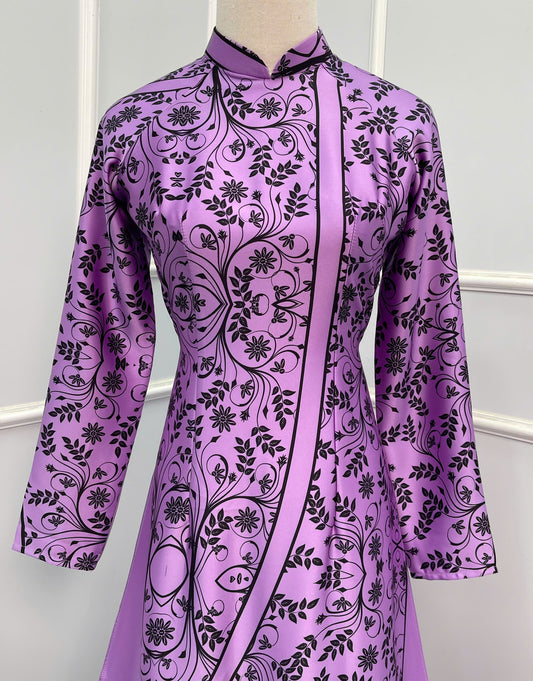 H300 1515 Áo only - Áo dài lụa ánh sao thiết kế 2 da màu tím