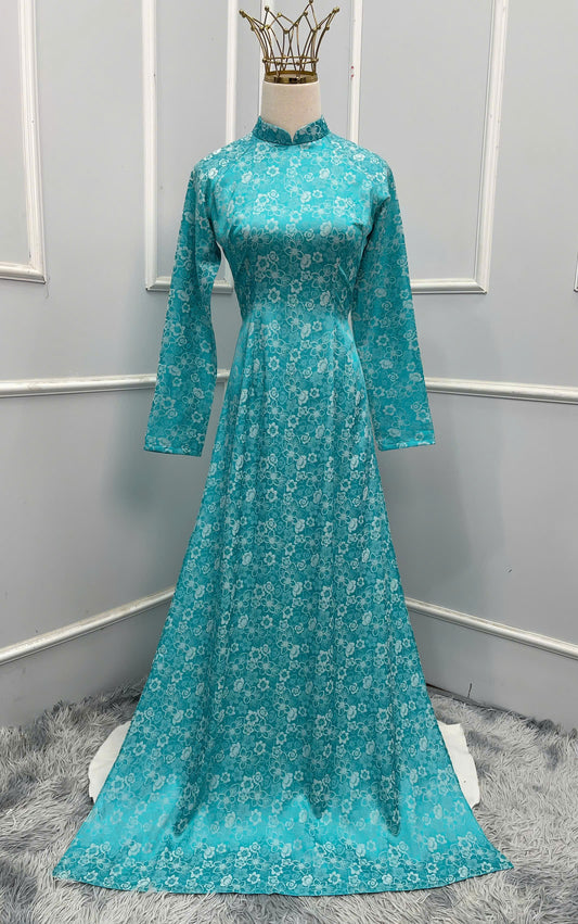 H315 1507 Áo only - Áo dài lụa 2 da màu xanh da trời