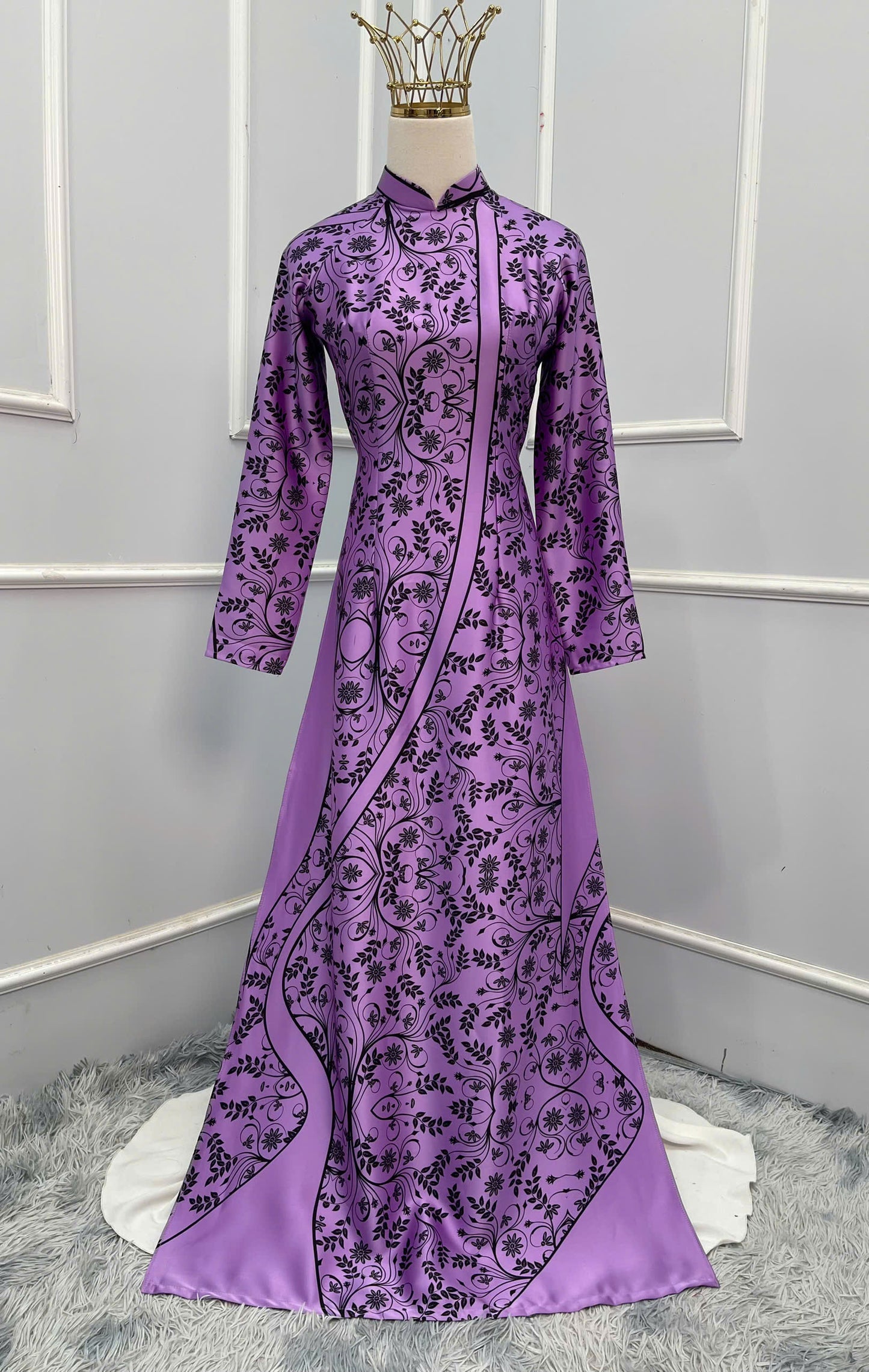 H300 1515 Áo only - Áo dài lụa ánh sao thiết kế 2 da màu tím