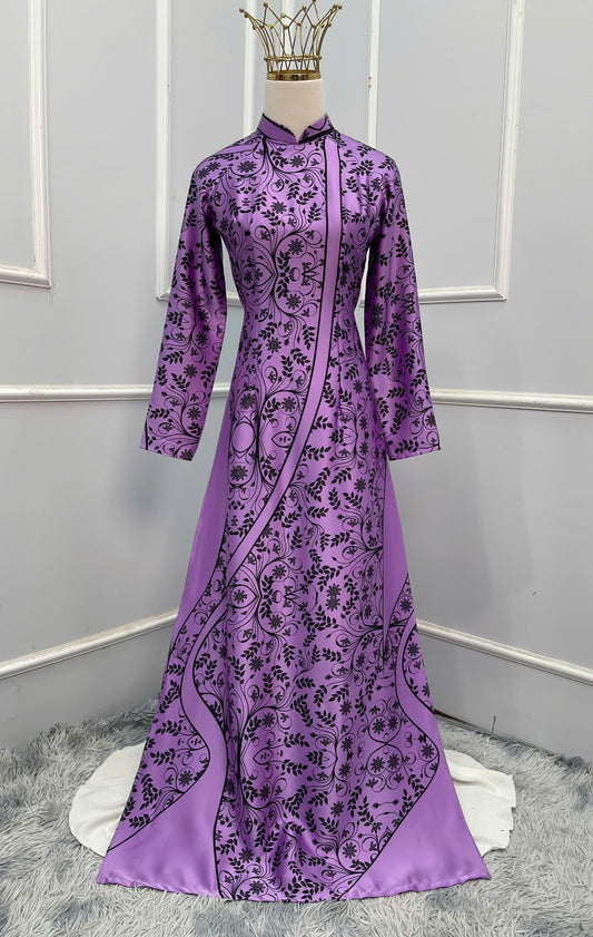 H300 1515 Áo only - Áo dài lụa ánh sao thiết kế 2 da màu tím