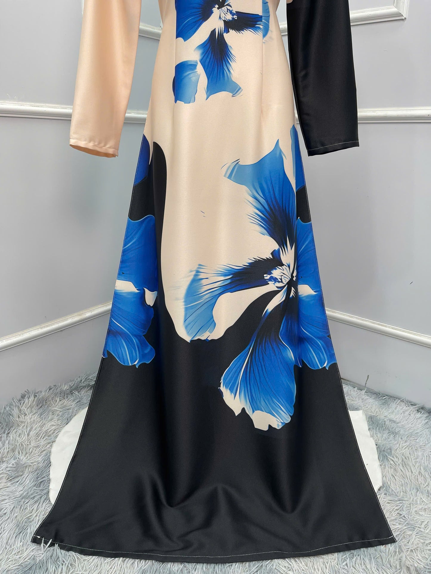 H297 1500 Áo only - Áo dài lụa ánh sao thiết kế màu kem