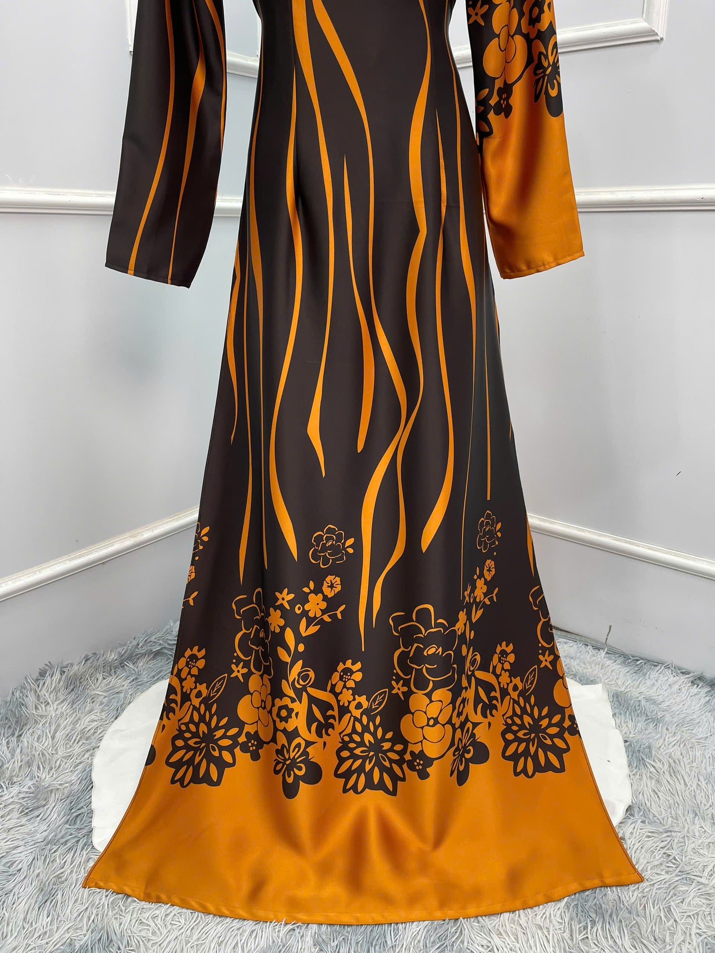 H307 1501 Áo only - Áo dài lụa ánh sao 2 da thiết kế màu đen cam