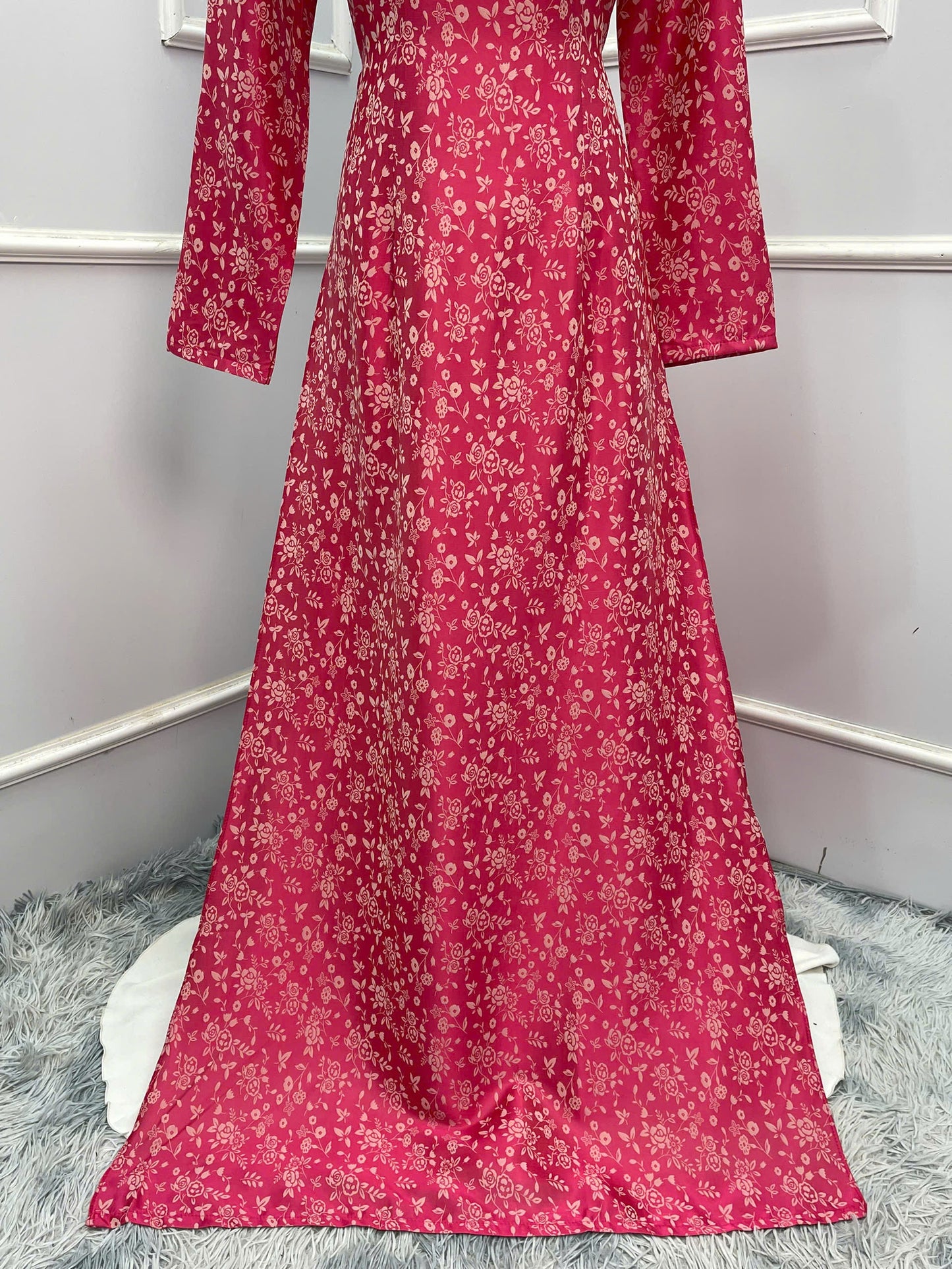 H314 1506 Áo only - Áo dài lụa 2 da đính cúc bọc màu hồng