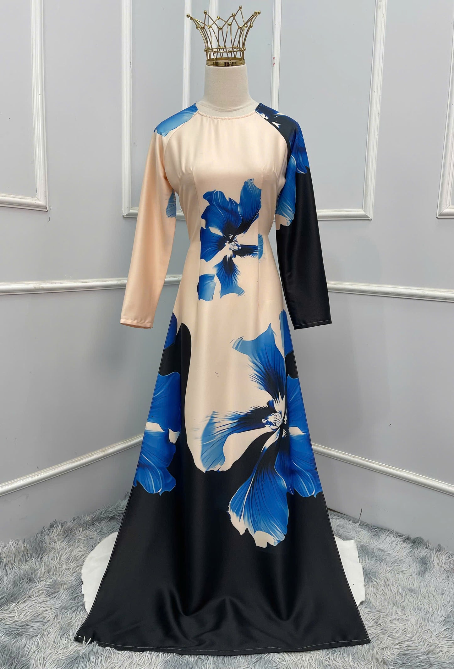 H297 1500 Áo only - Áo dài lụa ánh sao thiết kế màu kem