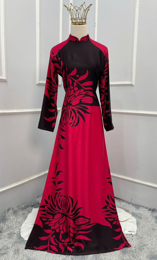 H310 Áo only - Áo dài lụa ánh sao 2 da thiết kế màu hồng sen