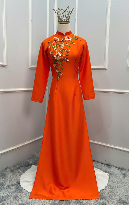 L17 Áo + quần - Áo dài thêu màu cam + quần cùng màu