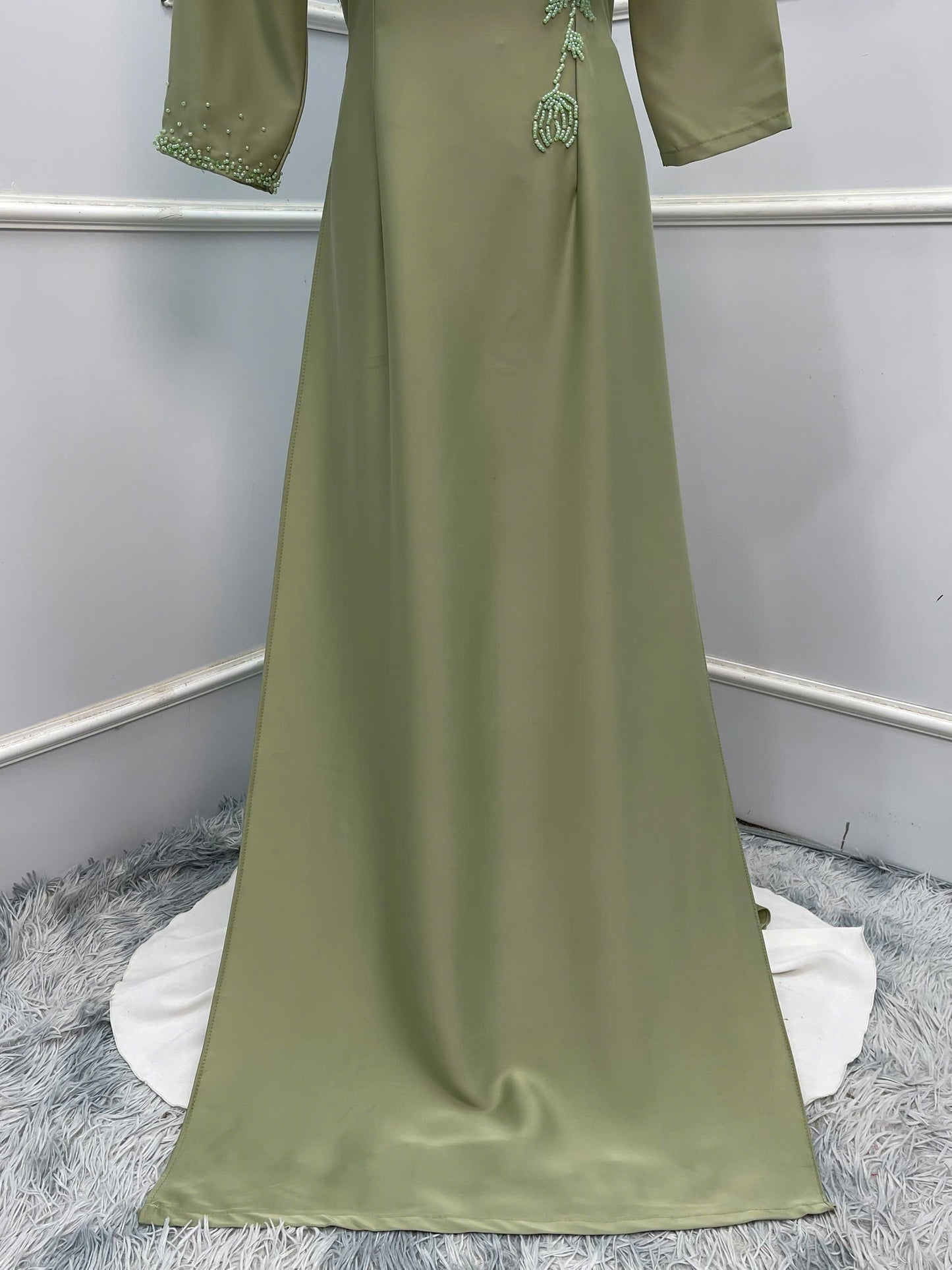 L16 Áo + quần - Áo dài màu xanh đính kết + quần cùng màu