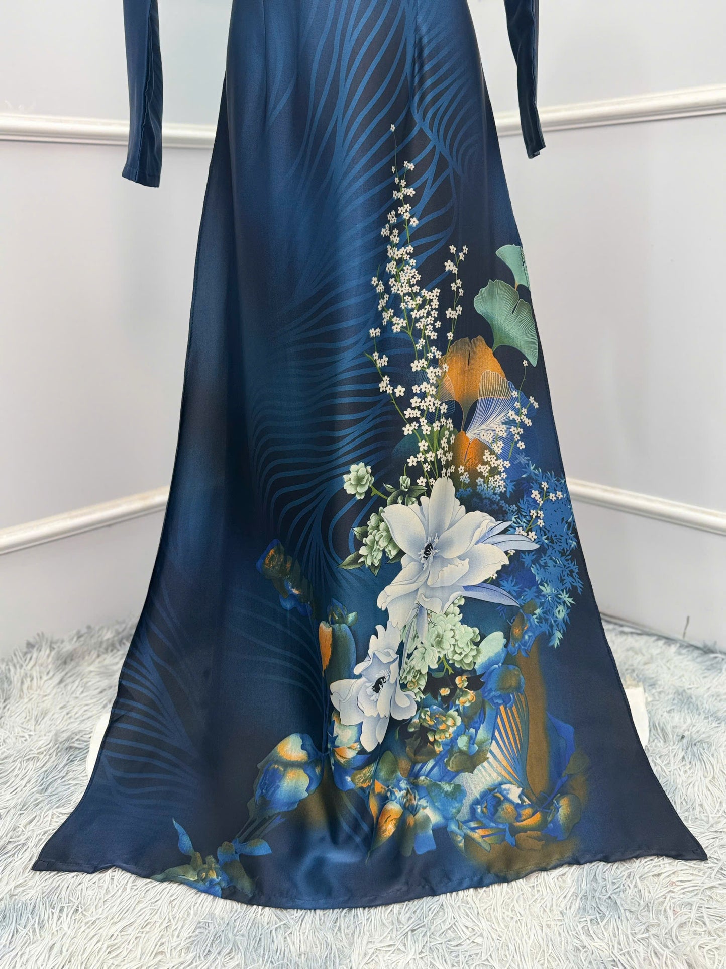 H328 1590 Áo only - Áo dài lụa ánh sao màu xanh dương