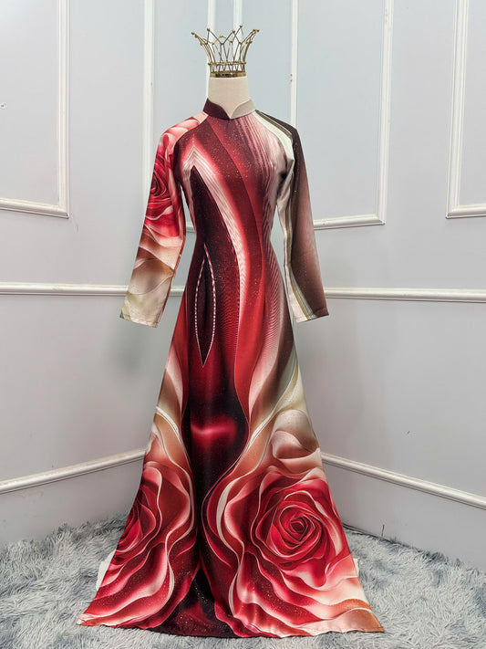 H329 1591 Áo only - Áo dài lụa ánh sao kim sa