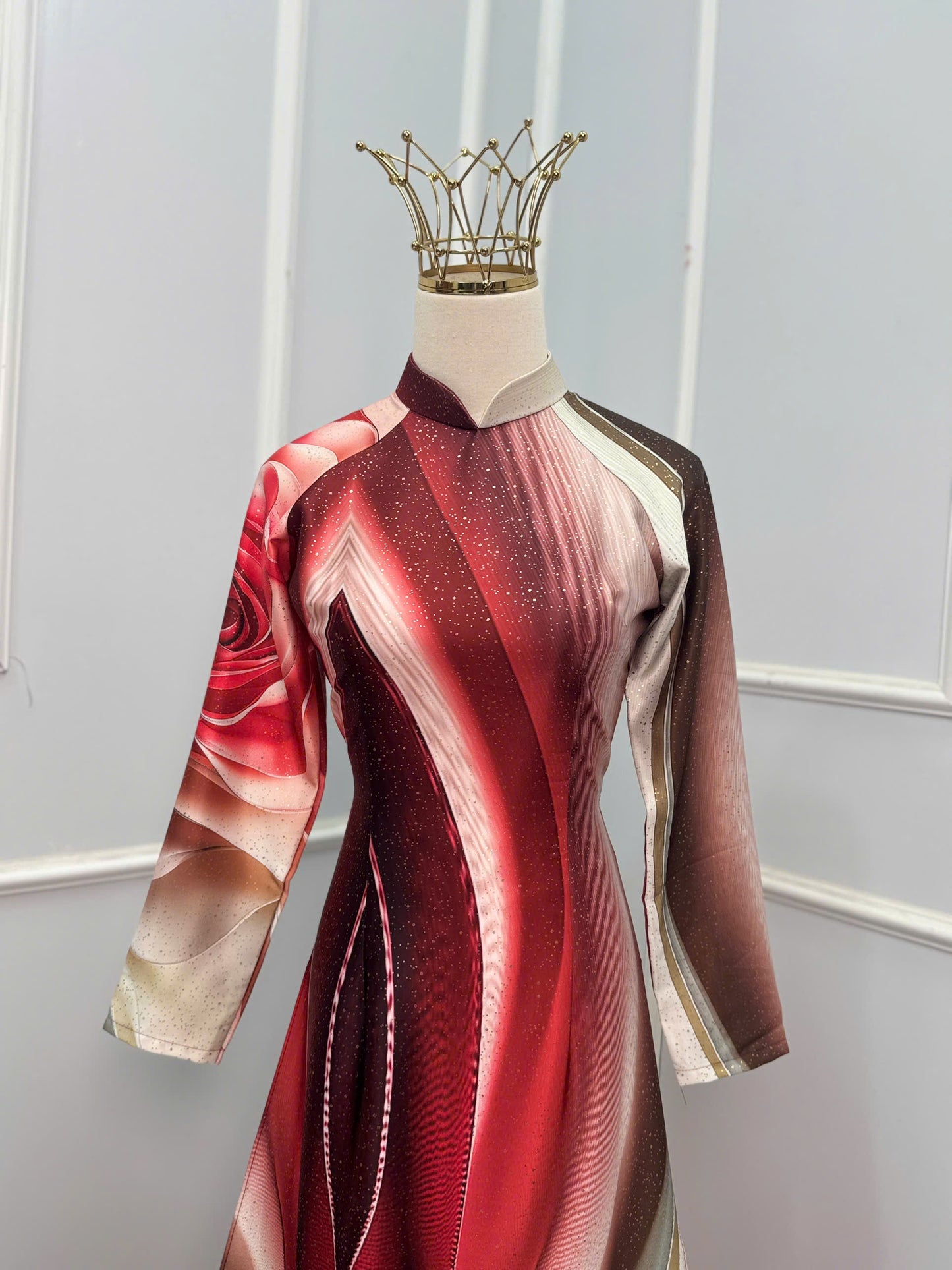 H329 1591 Áo only - Áo dài lụa ánh sao kim sa