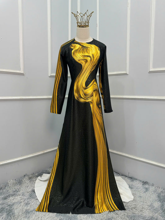 H333 Áo only - Áo dài lụa ánh sao kim sa 2 da