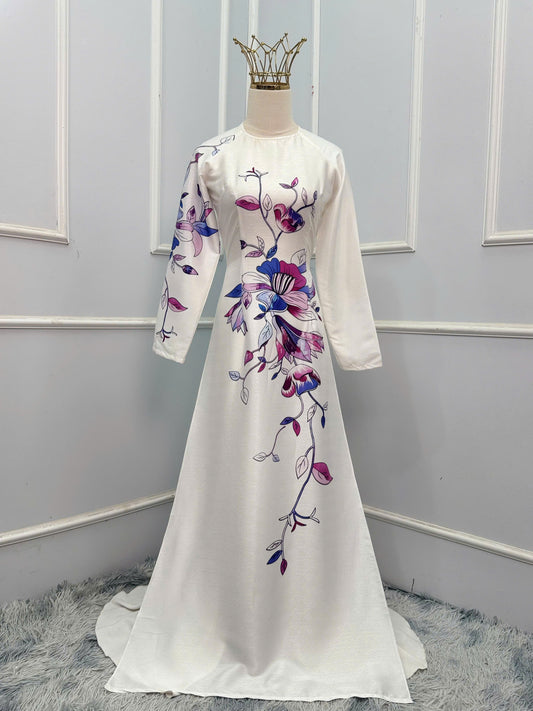 H334 Áo only - Áo dài lụa ánh sao thiết kế màu trắng