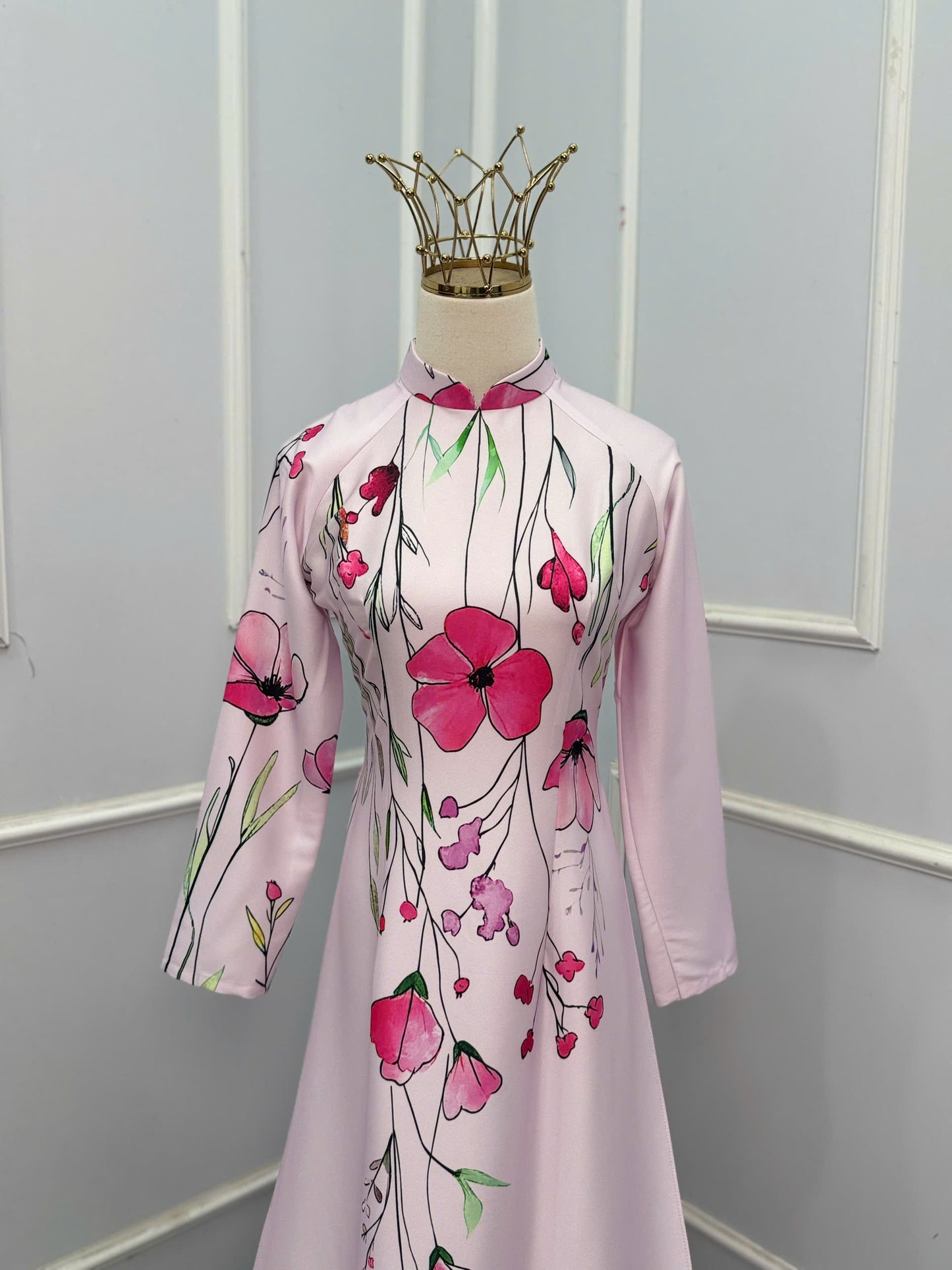 H335 Áo only - Áo dài lụa ánh sao thiết kế in hoa