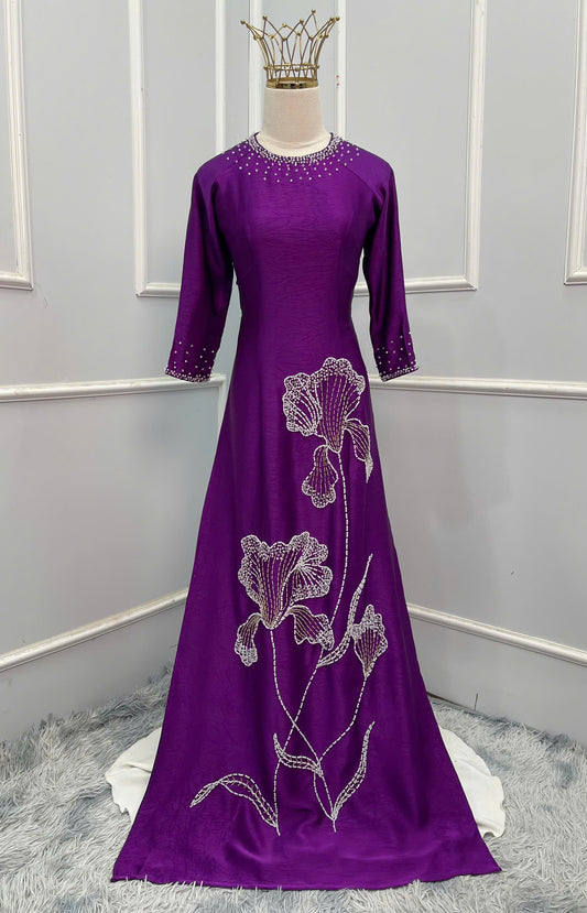 S222 1604 Áo only - Áo dài thiết kế đính kết màu tím