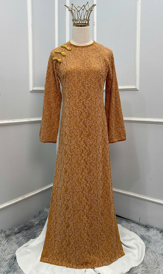 H324 Áo + quần - Áo dài cách tân dáng suông nhung 4 tà