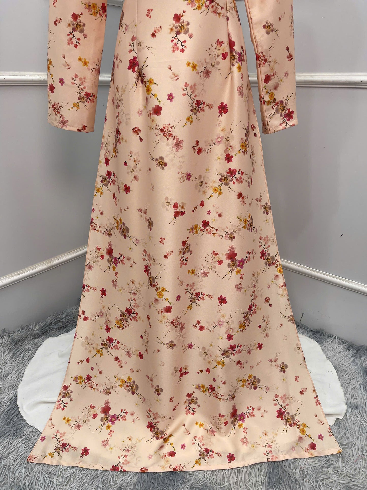 H358 1639 Áo only - Áo dài lụa ánh sao thiết kế màu da hoa dây