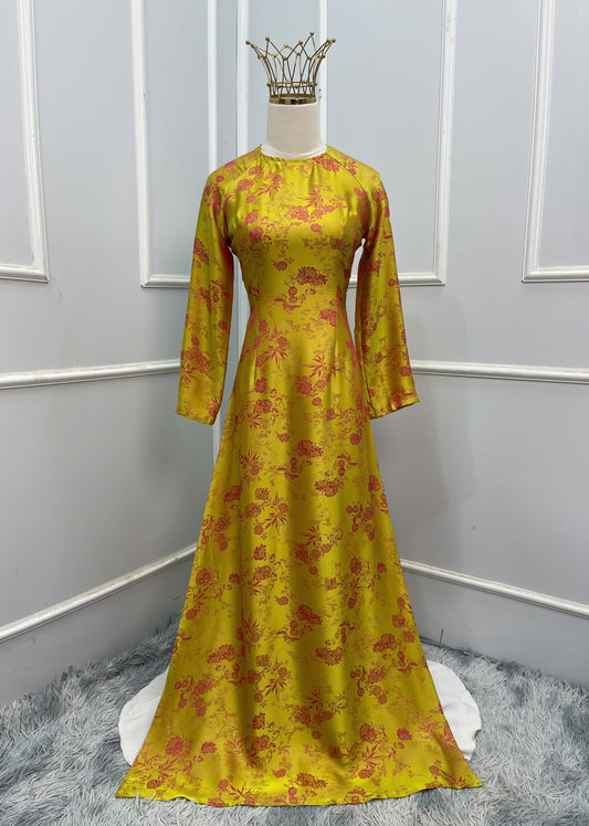 H359 1640 Áo only - Áo dài lụa tằm 2 da màu vàng