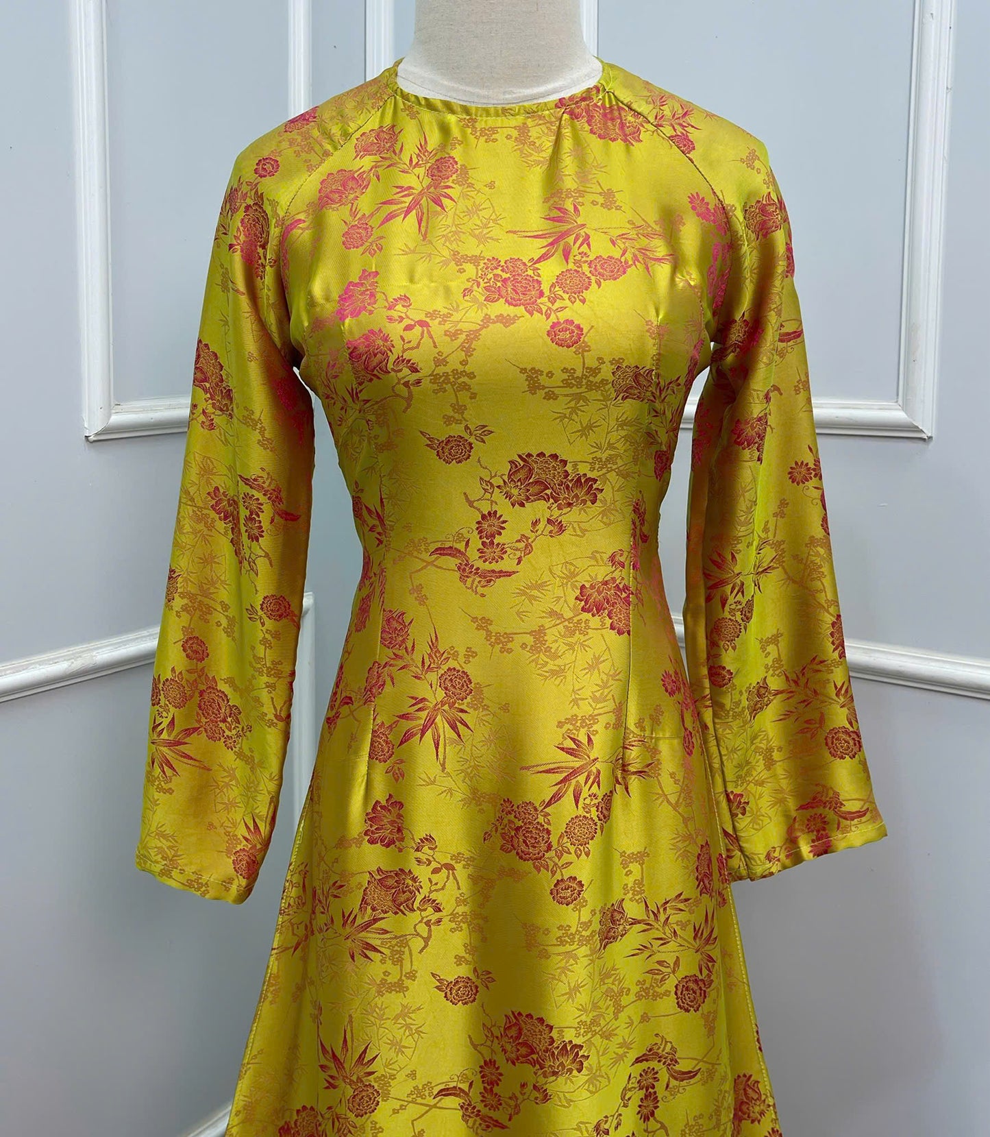 H359 1640 Áo only - Áo dài lụa tằm 2 da màu vàng