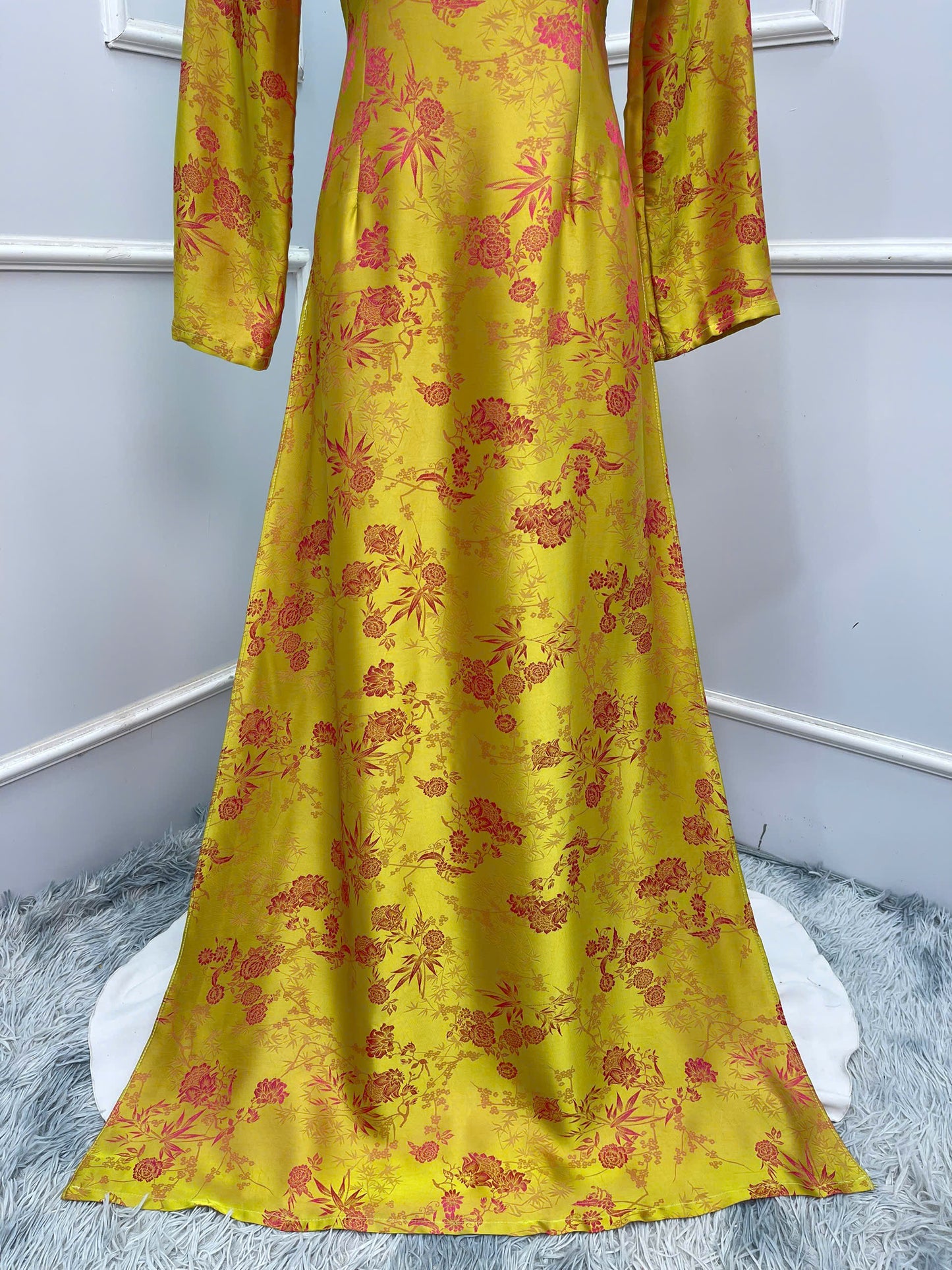 H359 1640 Áo only - Áo dài lụa tằm 2 da màu vàng