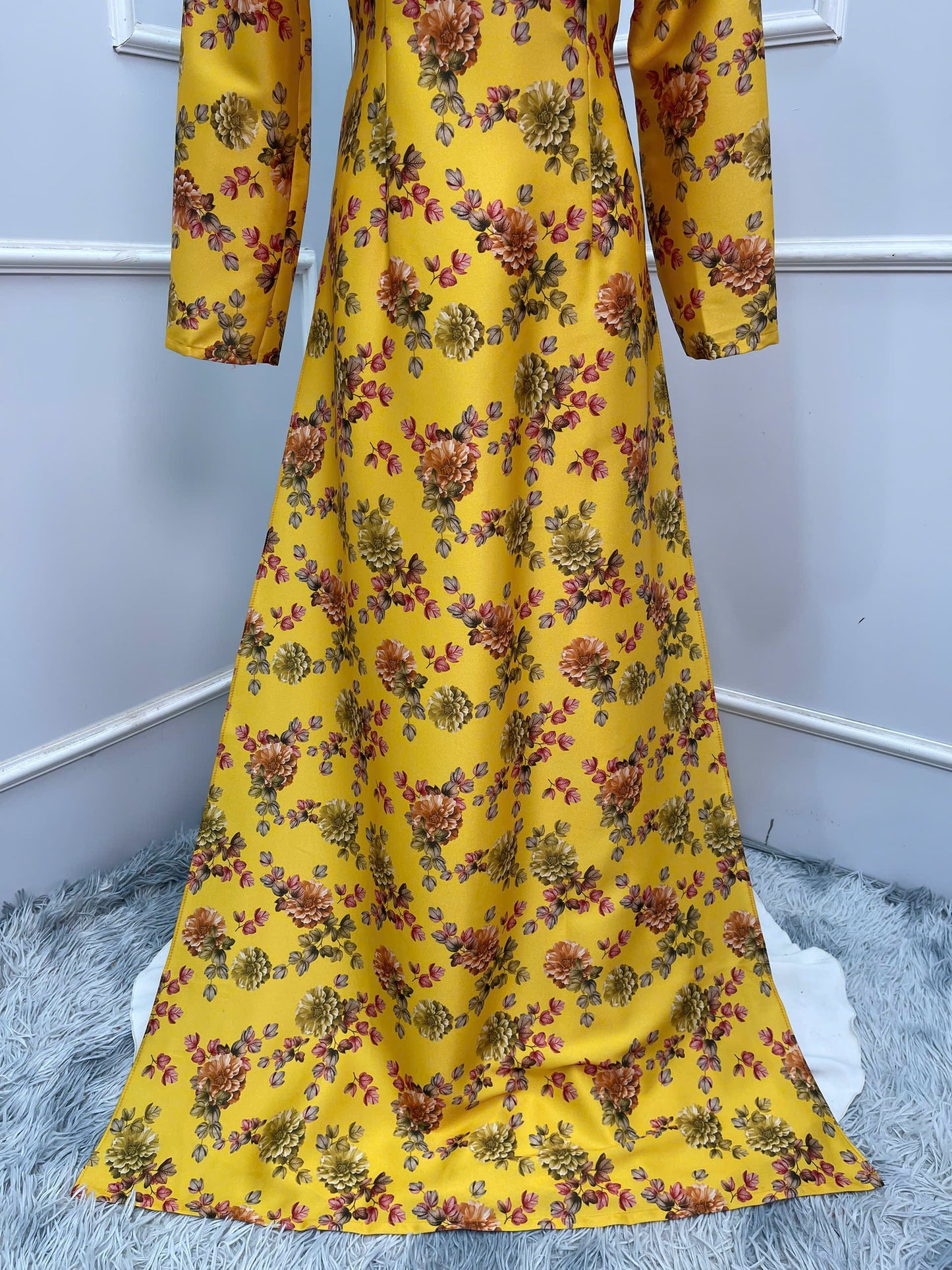 H355 1636 Áo only - Áo dài lụa ánh sao thiết kế màu vàng