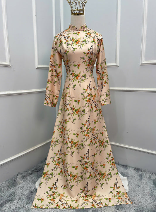 H357 1638 Áo only - Áo dài lụa ánh sao thiết kế màu da