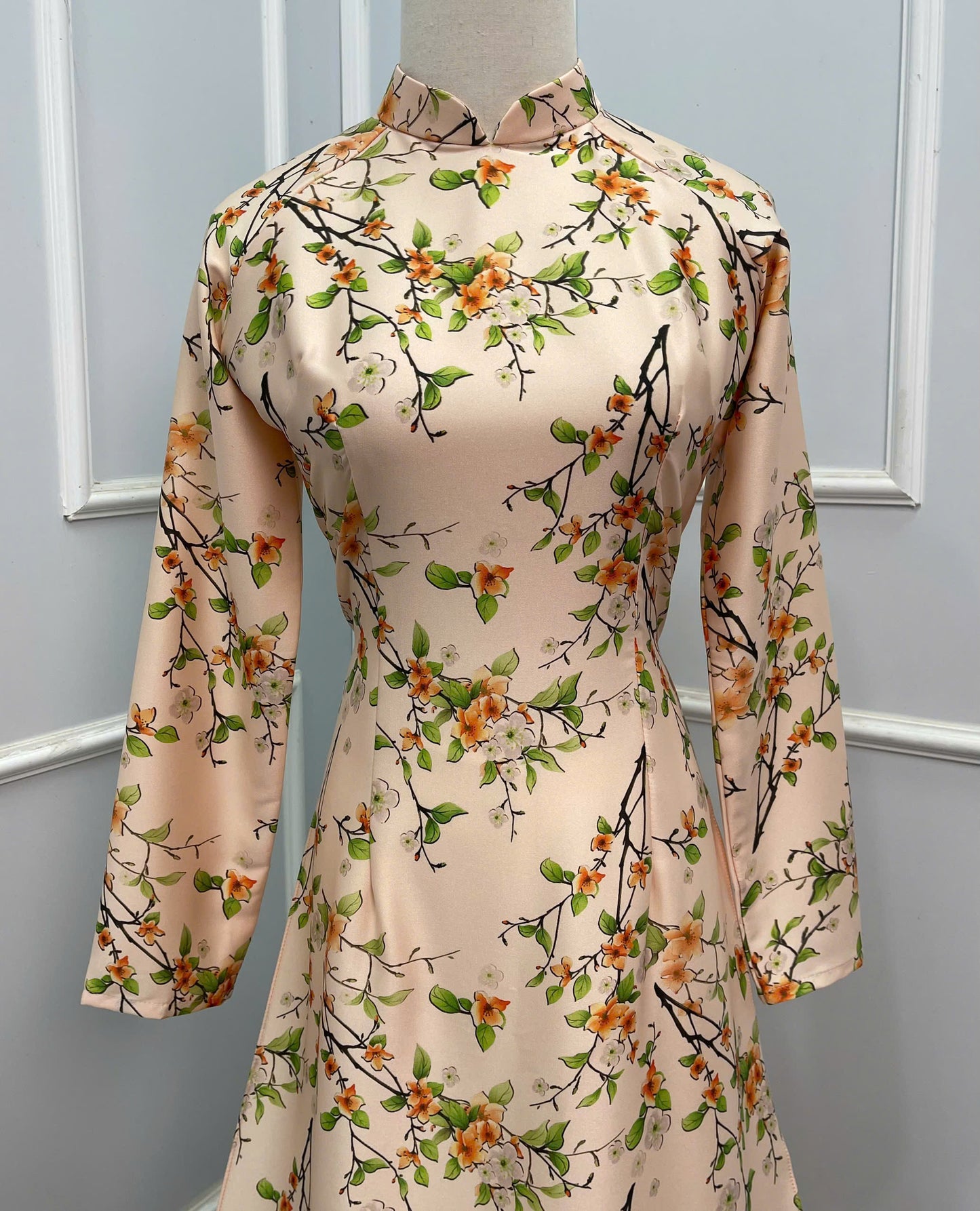 H357 1638 Áo only - Áo dài lụa ánh sao thiết kế màu da