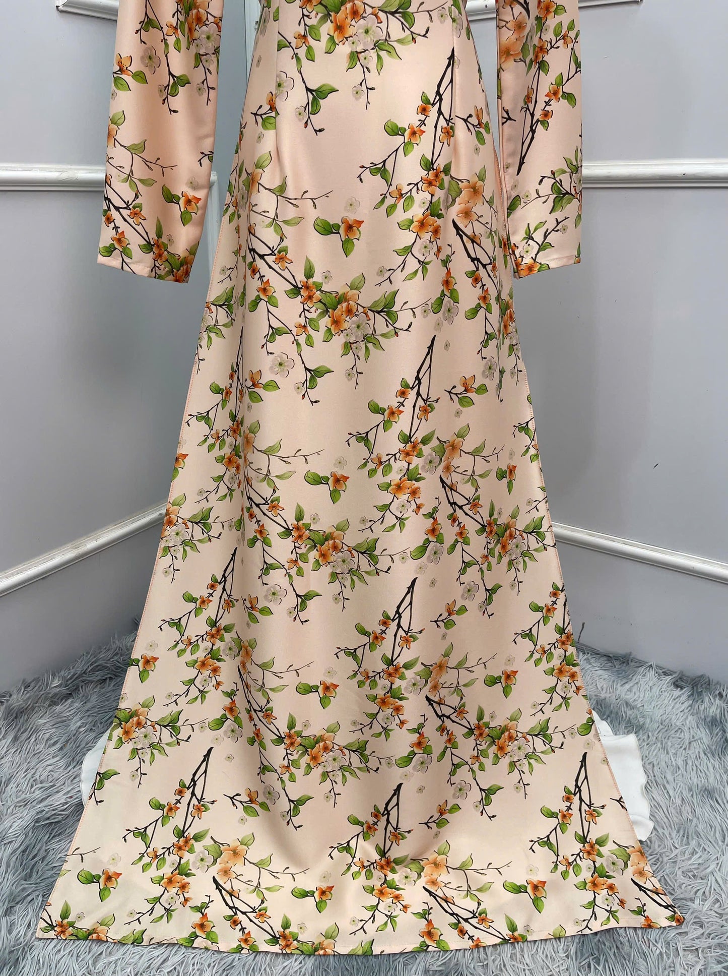 H357 1638 Áo only - Áo dài lụa ánh sao thiết kế màu da