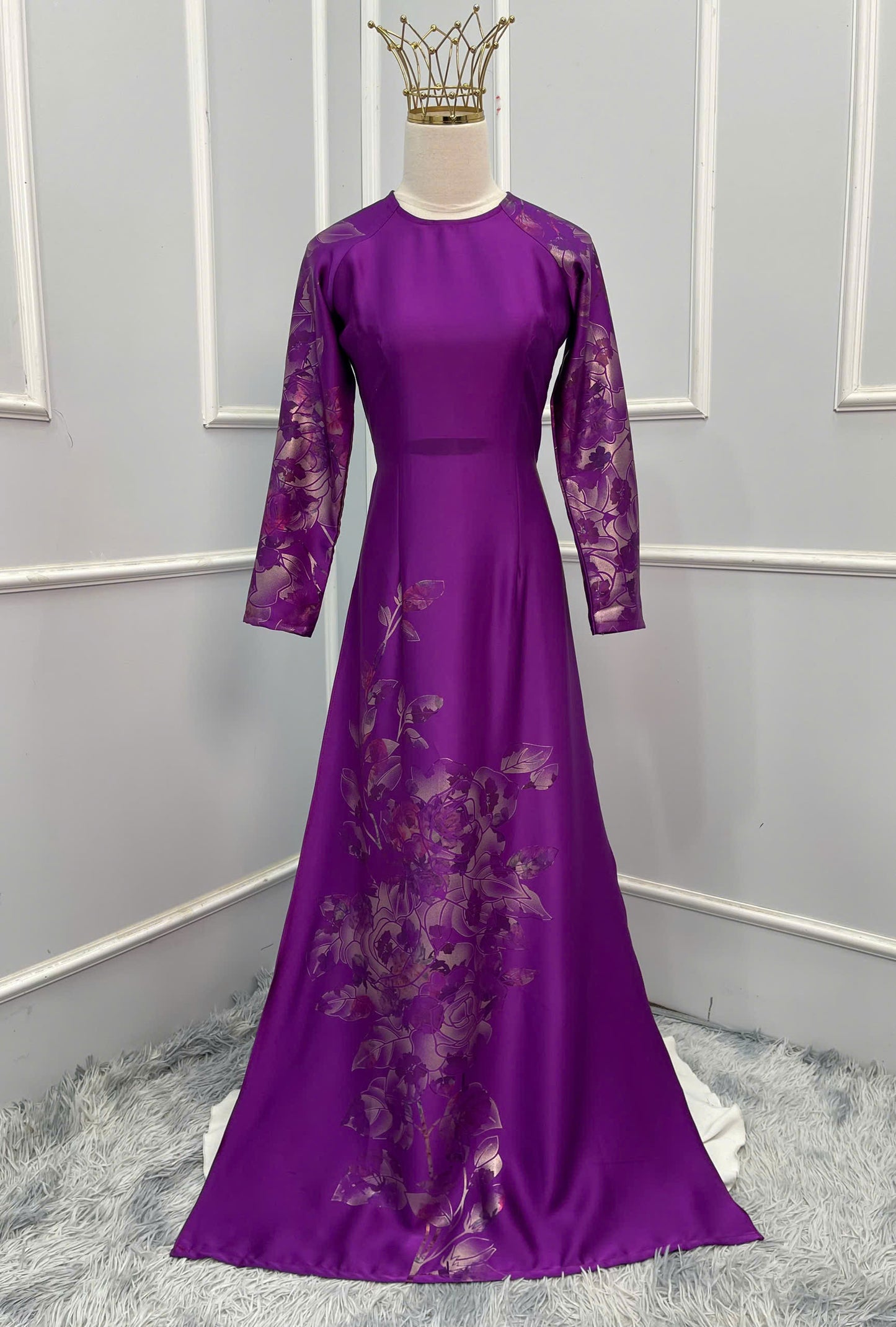 H331 Áo only - Áo dài lụa xà cừ nhà Cẩm Tú màu tím