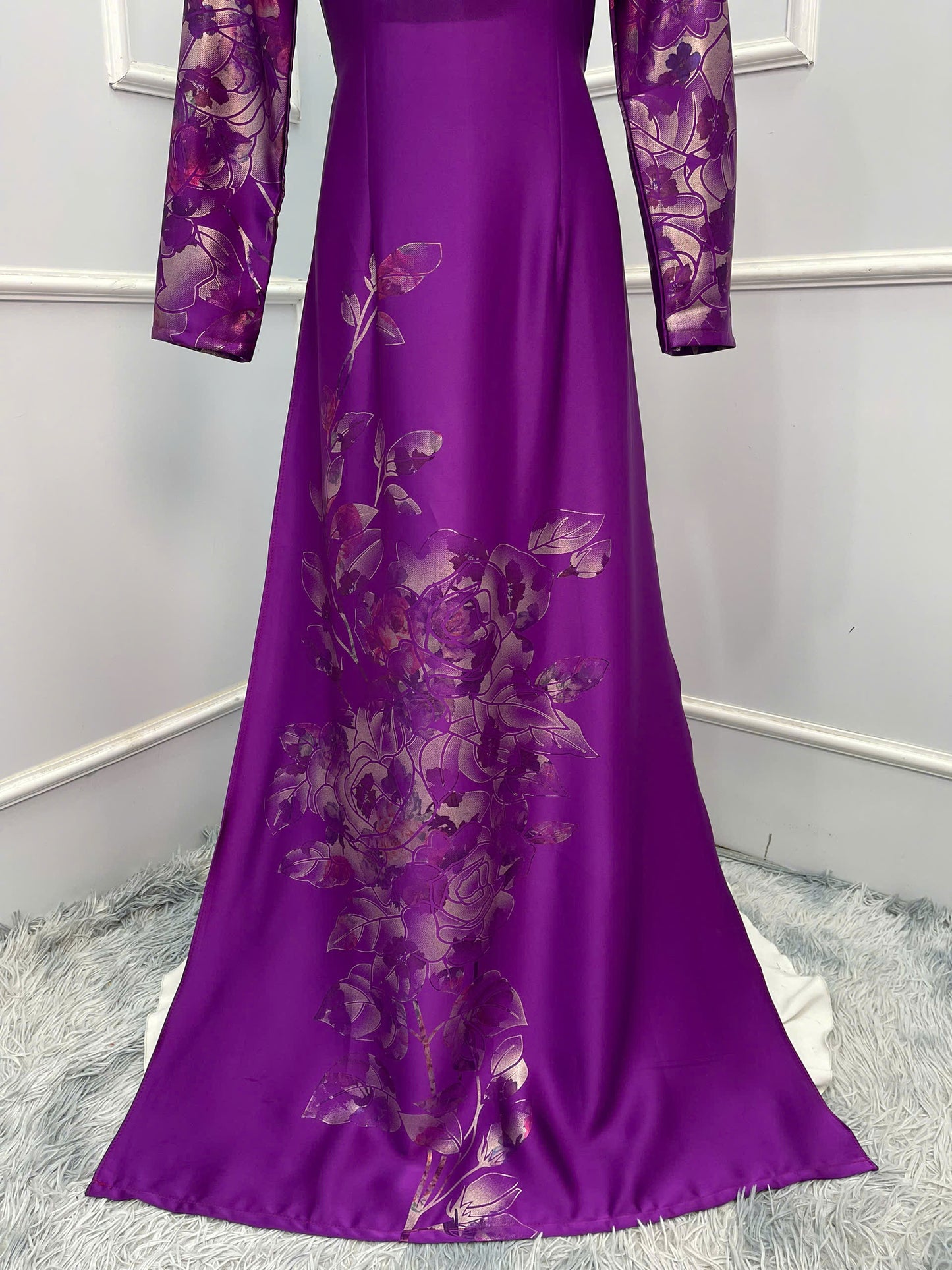 H331 Áo only - Áo dài lụa xà cừ nhà Cẩm Tú màu tím