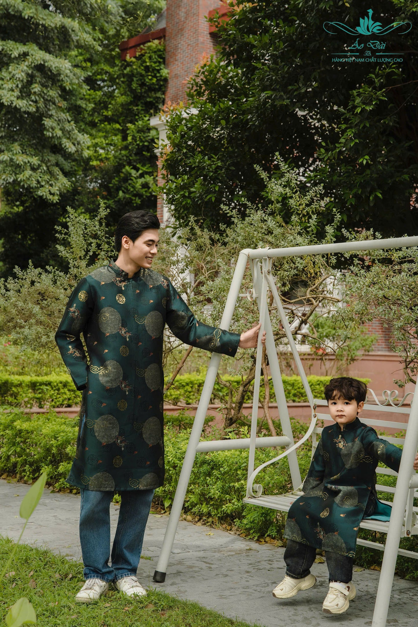 B114 1737 Áo only - Áo dài bố hoa xanh