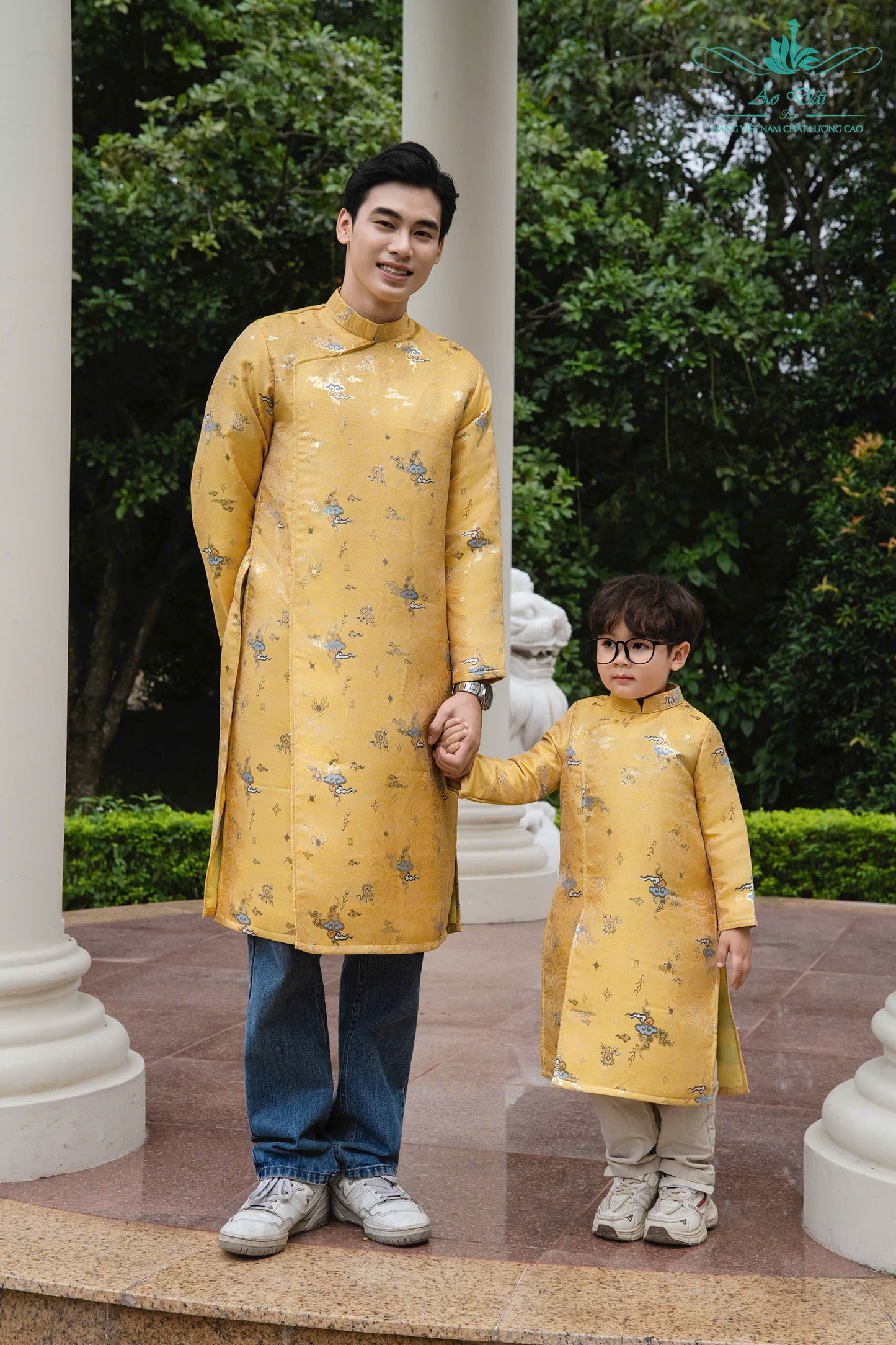 B1121 -1735 Áo only - Áo dài bố gấm mây màu vàng