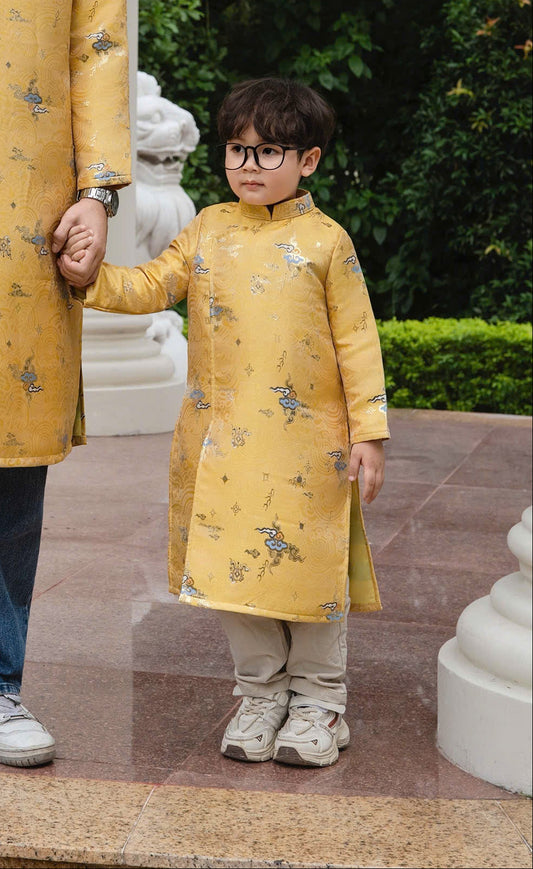 BT92 BT77 Áo only - Áo dài bé trai gấm mây màu vàng
