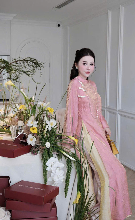 H342 1608 Áo only - Áo dài dáng suông tơ tencel 4 tà cùng chất đính nơ